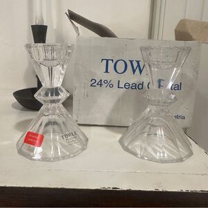 Vintage Towle Pair Of‎ Fine Lead Crystal Taper Candle Holders Elegant Design